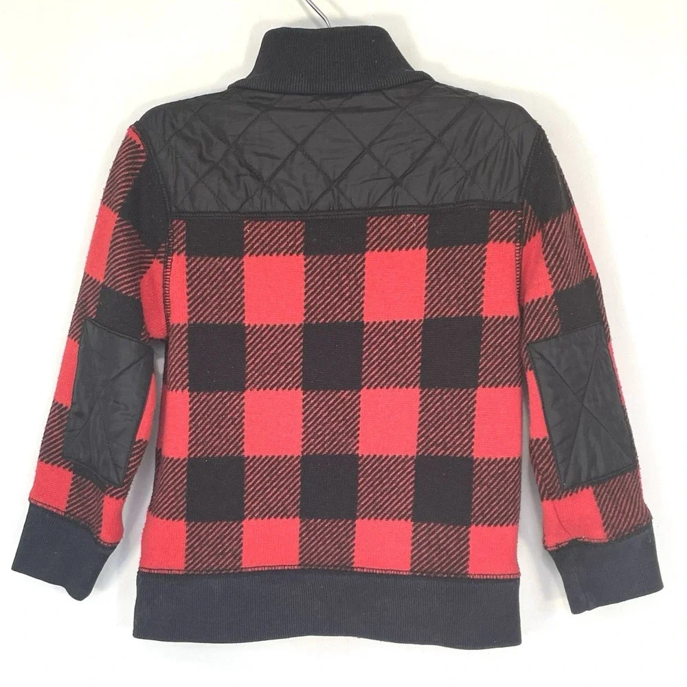Baby‎ Gap Toddler 4Y Red Black Buffalo Plaid Full Zip Sweater Jacket Quilted